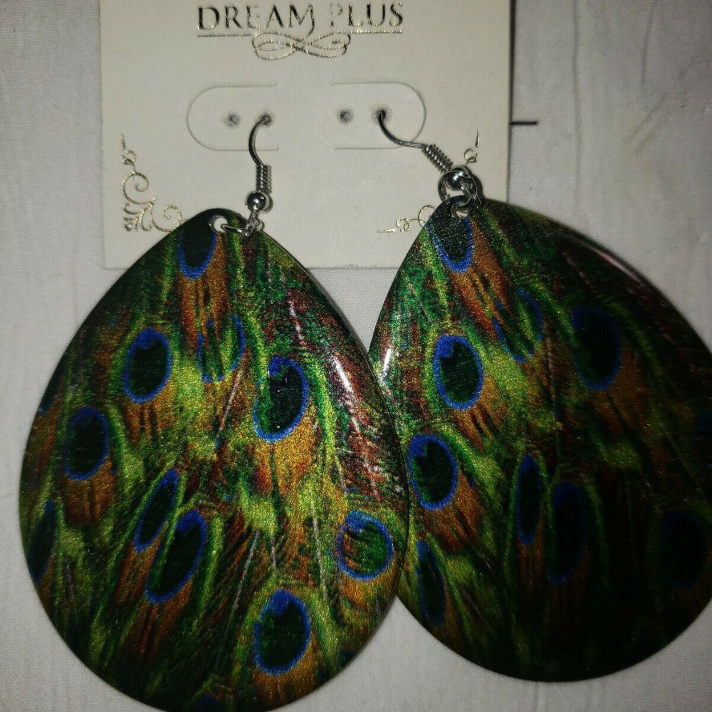 Dream Plus Earrings Peacock Print New W/ Tags